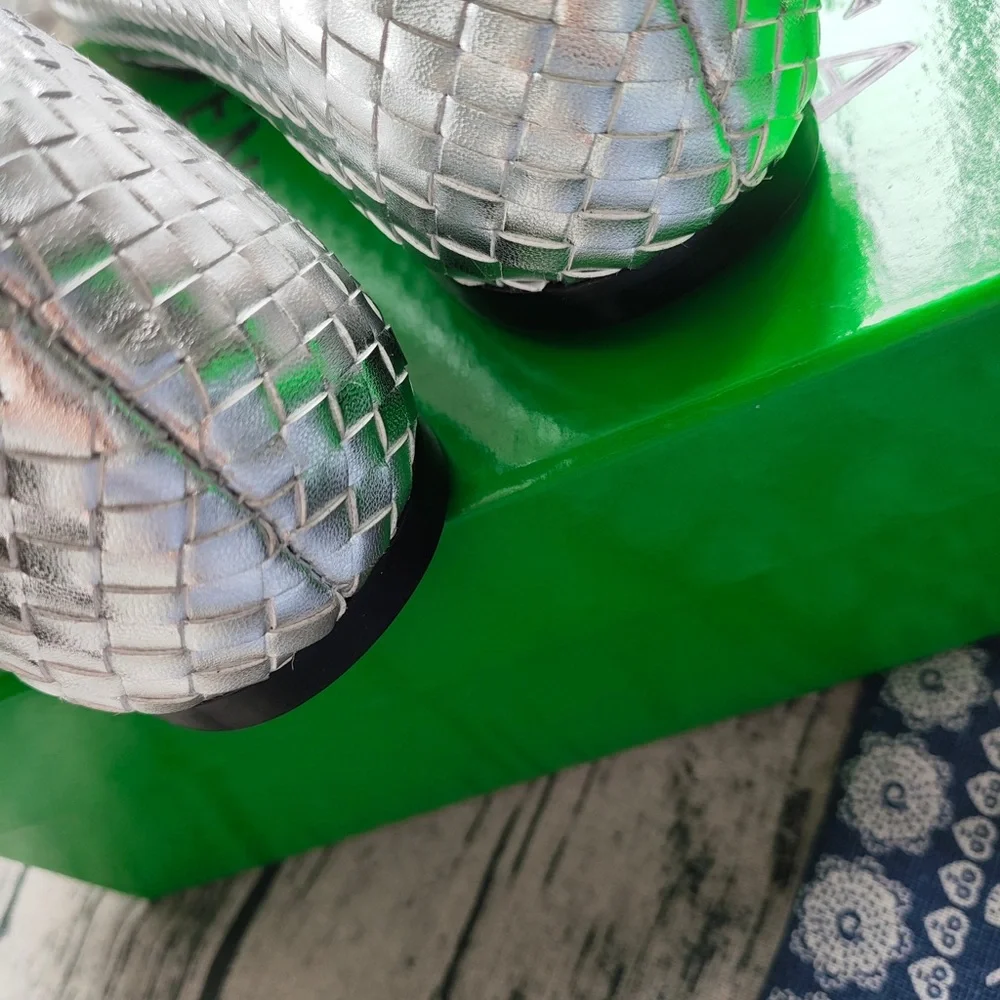 Bottega Veneta Silver Woven Leather Ballet Flats